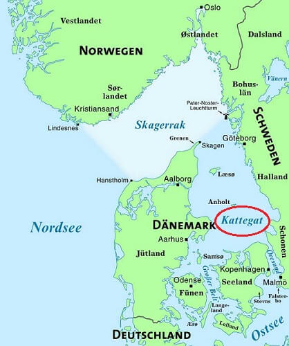 Mapa estrecho de Kattegat