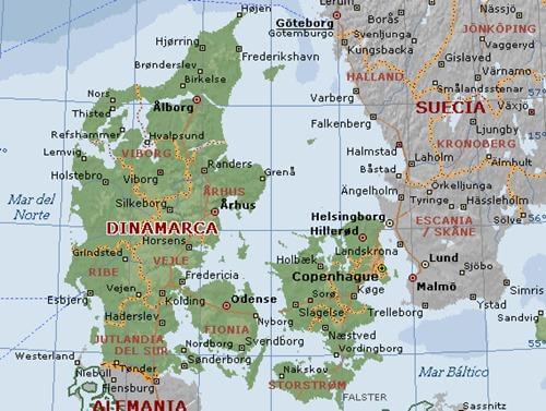 Ciudades de Dinamarca: mapa