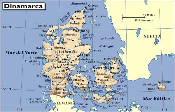Mapa e información de Dinamarca